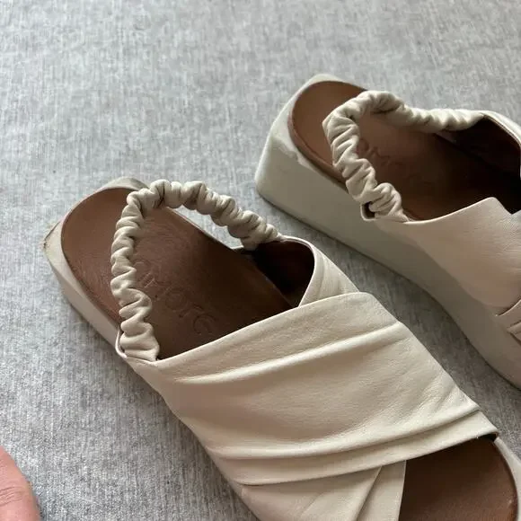 Leather Cream Platform Sandals - Picture 3 of 6